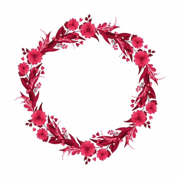 Magenta Floral Arrangements Blank Wreath Round Empty Frame with Blooming Flowers Red and Pink