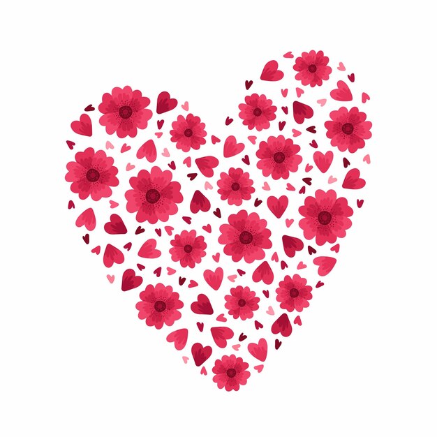 Magenta Floral Heart Blooming Red and Pink Flowers and Petals 클립 아트
