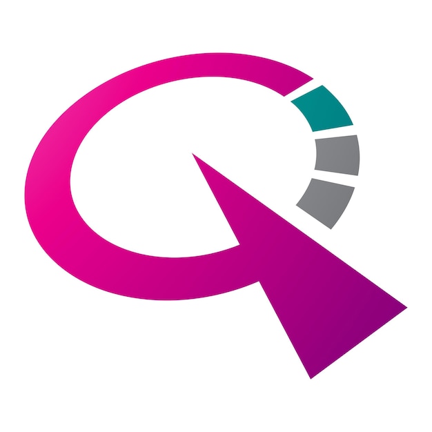 Magenta and green clock shaped letter q icon