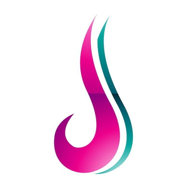 Magenta and Green Glossy Hook Shaped Letter J Icon