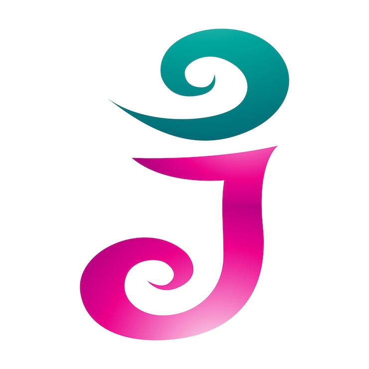 वेक्टर magenta and green glossy swirl shaped letter j icon