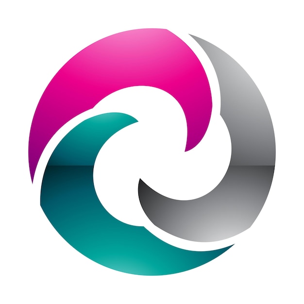 Vector magenta and green glossy wave shaped letter o icon