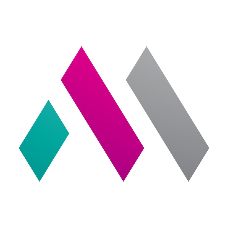 Vector magenta and green letter m icon with rectangles