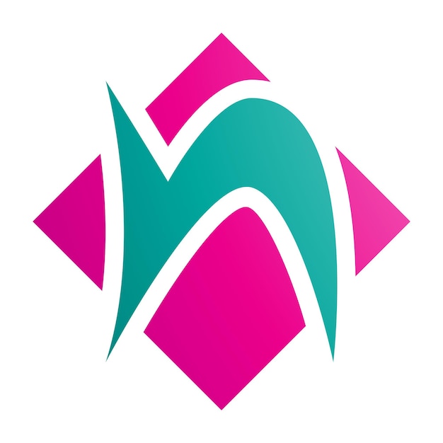 Magenta and green letter n icon with a square diamond shape