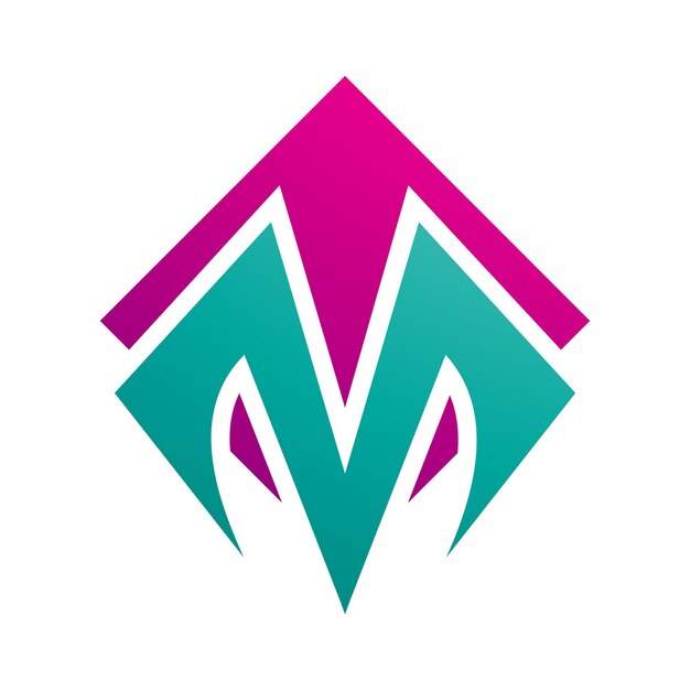 Vector magenta and green square diamond shaped letter m icon