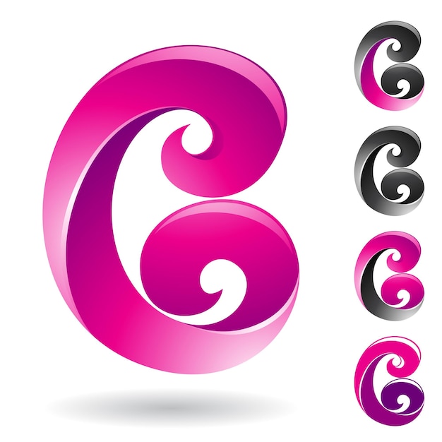 Vector magenta layered letter c or b icon with curled tips