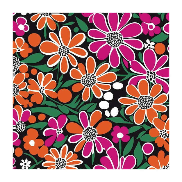 Magenta and orange botanical floral pattern