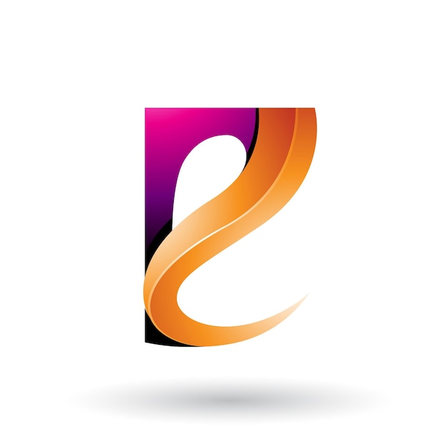 Magenta and Orange Glossy Curvy Embossed Letter E Vector Illustration