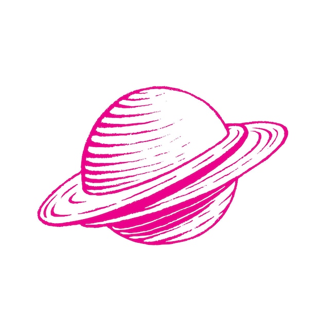 Magenta Vectorized Ink Sketch of Planet Illustration