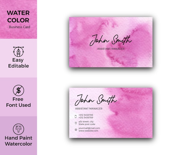 Vector magenta watercolor artistic business card template