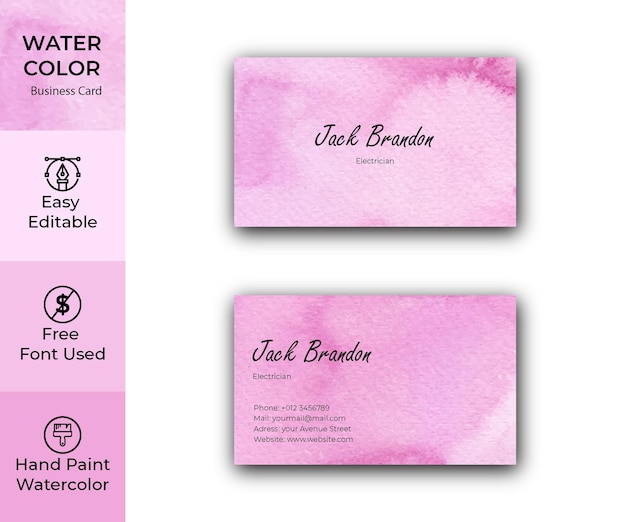 Magenta watercolor business card template design