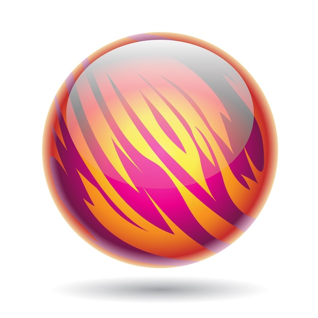 Vector magenta and yellow glossy planet like sphere with stripes