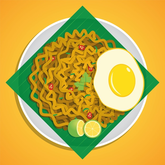 Vector maggi goreng is a style of cooking instant noodles which commonly served at indian muslim food stall