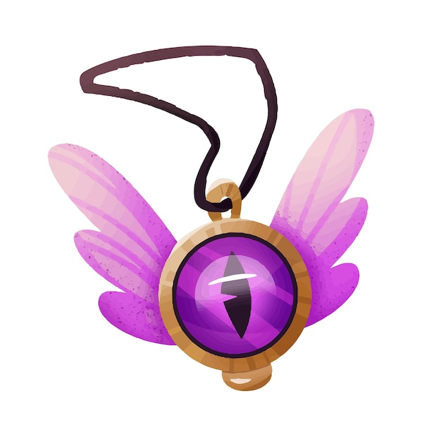 Magic amulet with crystal eye and wings wizard witch element tool fantasy world casual video ga