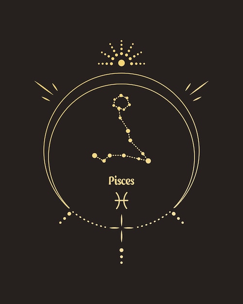 ベクトル うお座星座、タロット カードと魔法の占星術のポスター。黒地に金色のデザイン。