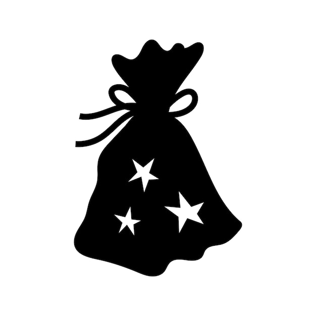 Magic bag with stars silhouette, isolated on white background. Halloween magic bag silhouette black.