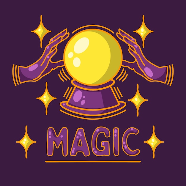 Vector magic ball, fortune telling, fate, purple background