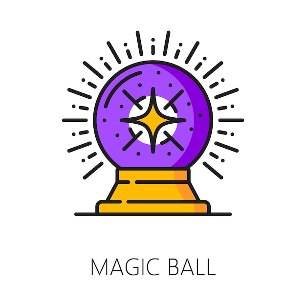 Magic ball witchcraft and magic icon Mystical crystal sphere with radiating rays isolated vector sign representing divination invoking the power of the unknown and offering glimpses into the future