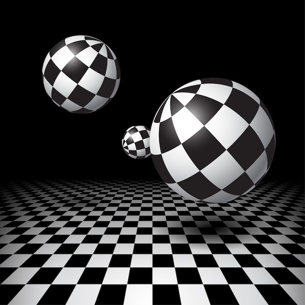 Magic balls over the checkered floor