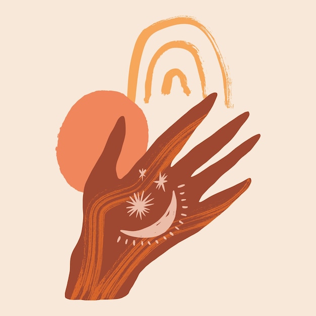 Magic boho moon hand vector terracotta illustration