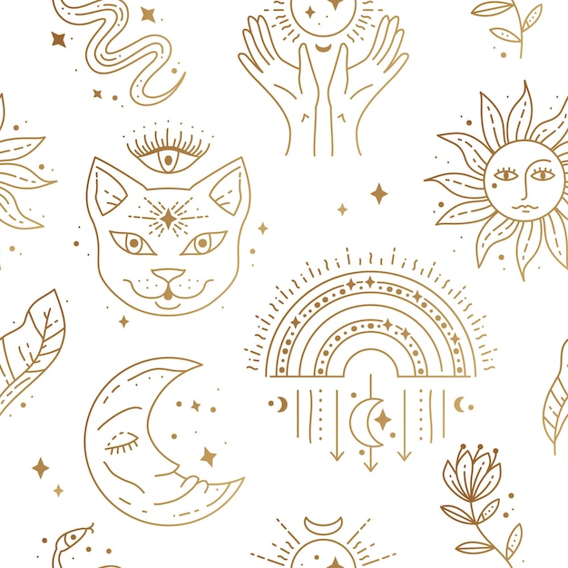 Magic boho symbols elements seamless pattern