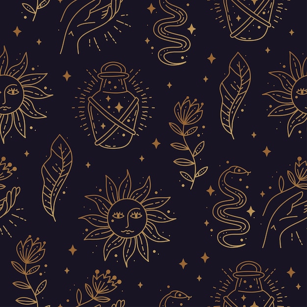 Vector magic boho symbols elements seamless pattern