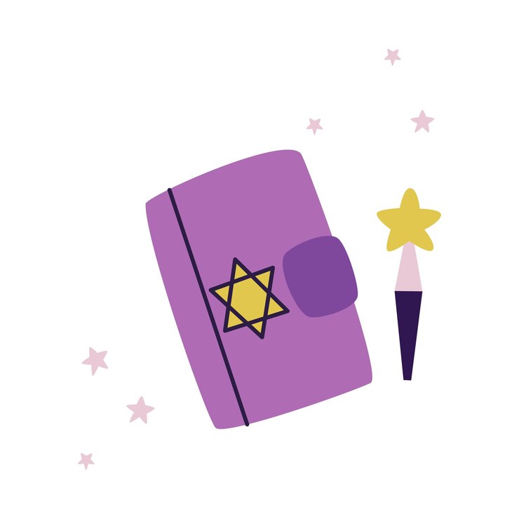 Magic book of spells and magic wand clip art