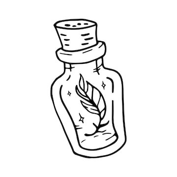 Premium Vector | Magic bottle with feather hand drawn vector illustration