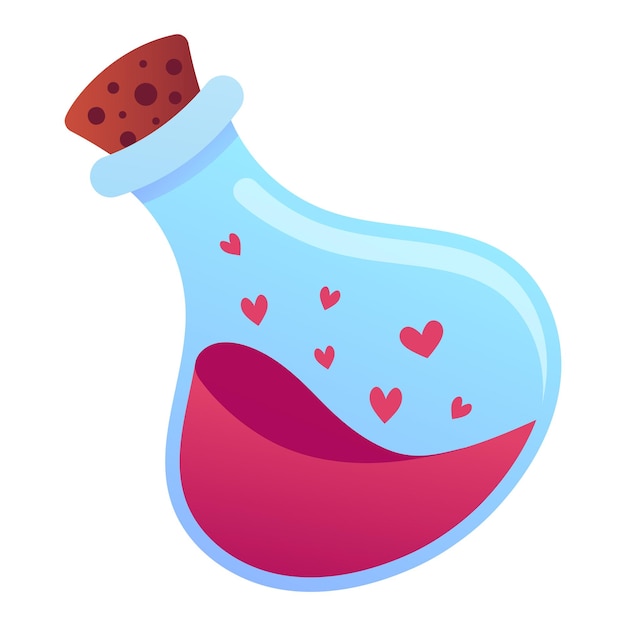 Vector magic bottle with red elixir and hearts