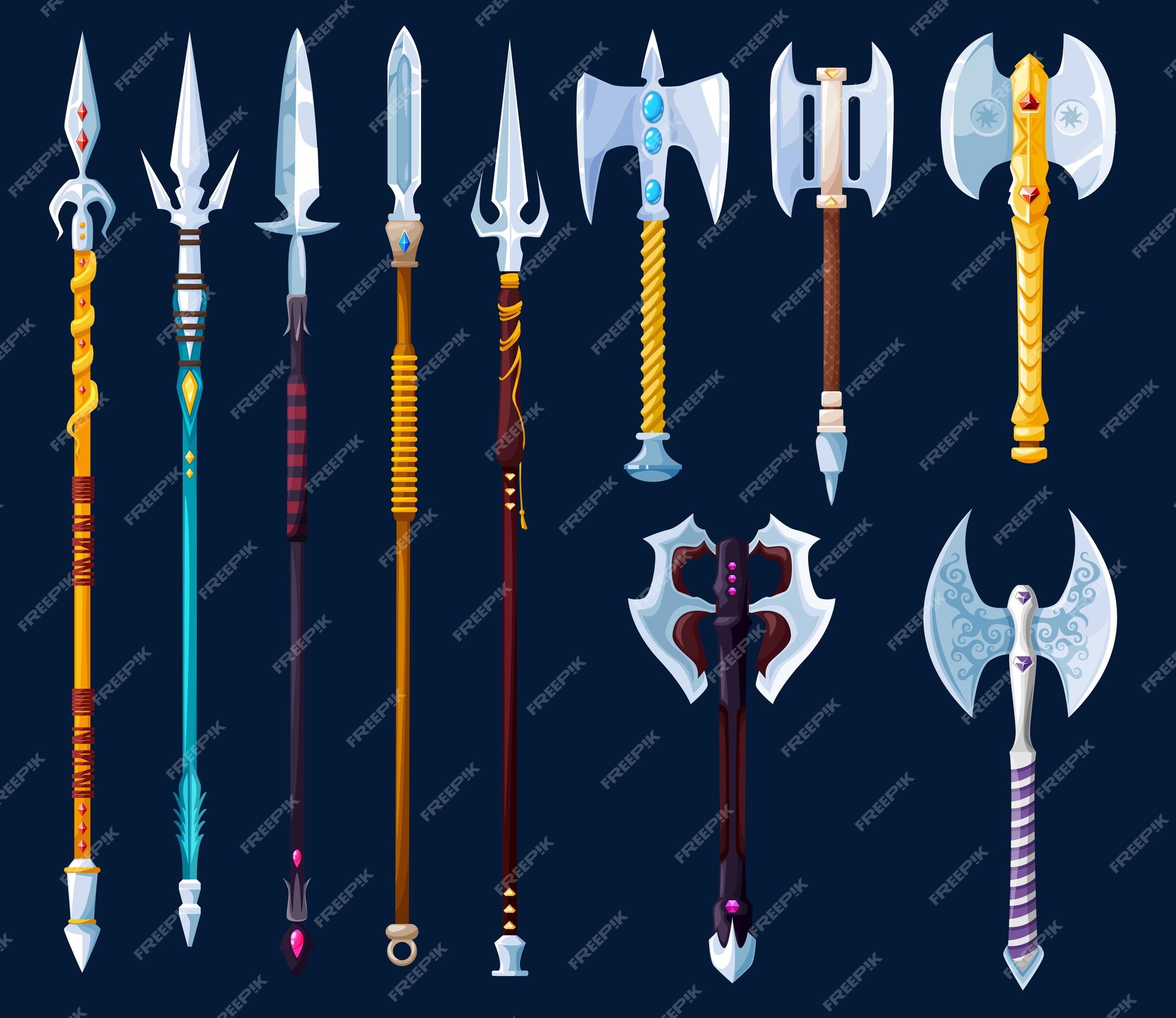 Magic cartoon axes hatchets spears and lances Vector Image