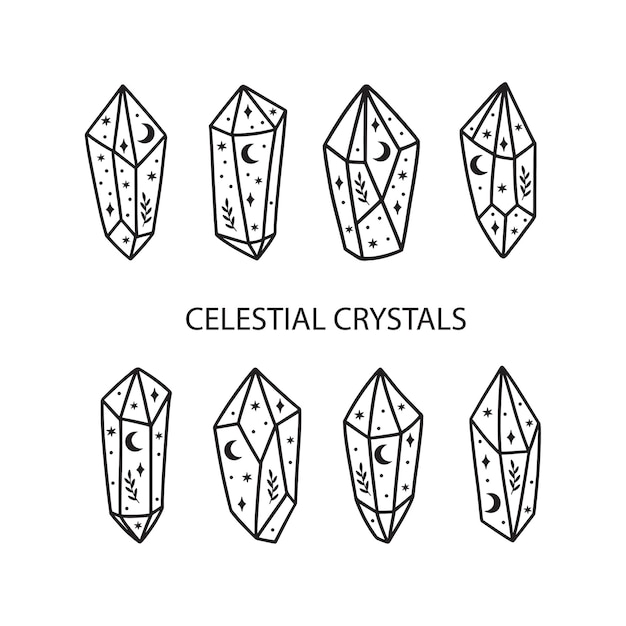 Vettore insieme dell'illustrazione di cristallo magico e celeste