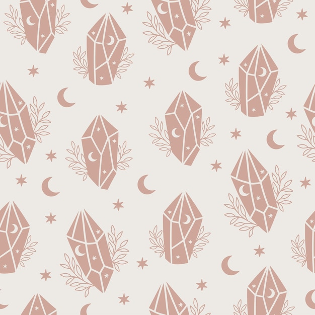 Magic and celestial seamless pattern with magical crystal