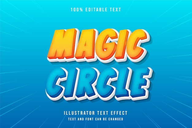 Magic circle,3d editable text effect yellow gradation orange blue modern comic style