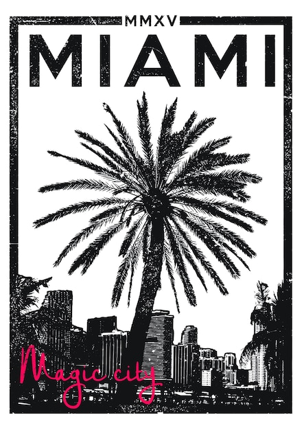 Vector magic city miami palm tree in urban decor