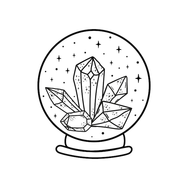 Magic crystal ball with crystals Crystal logo Fortune teller crystal ball sketch Witchcraft magic symbol Halloween graphic element Alchemy vector illustration isolated crystal ball Mystic logo