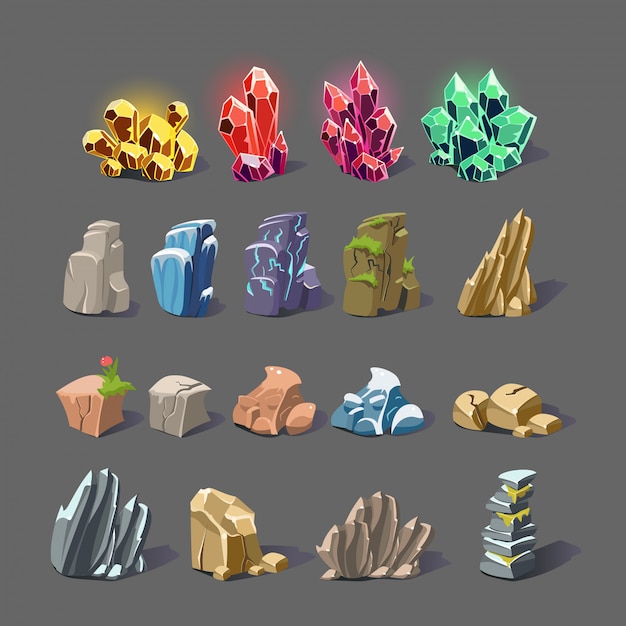 Vector magic crystal and rock textures