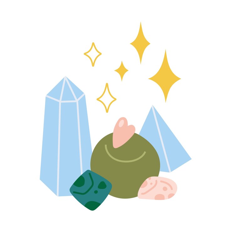 Vector magic crystal and stones cartoon style trendy modern vector illustration isolated on white background hand drawn flat design