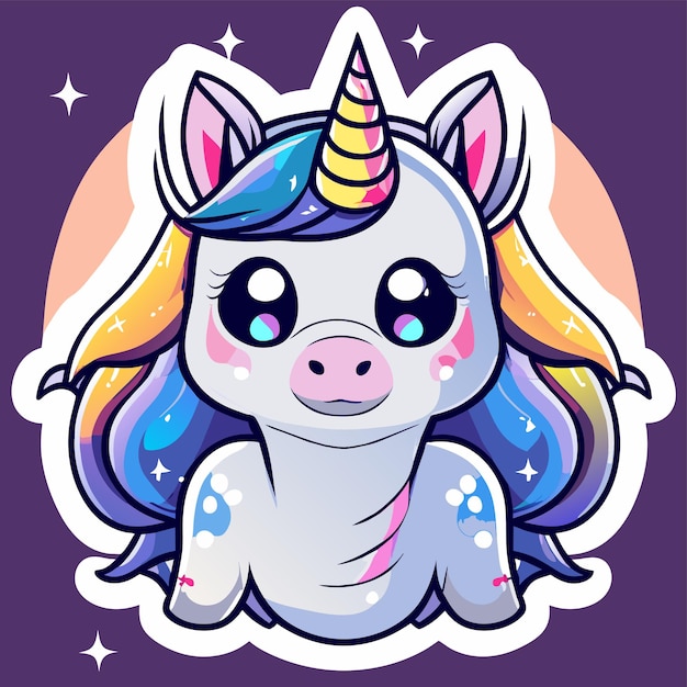 Vector magic cute unicorn hand drawn cartoon sticker icon concept isolated illustration