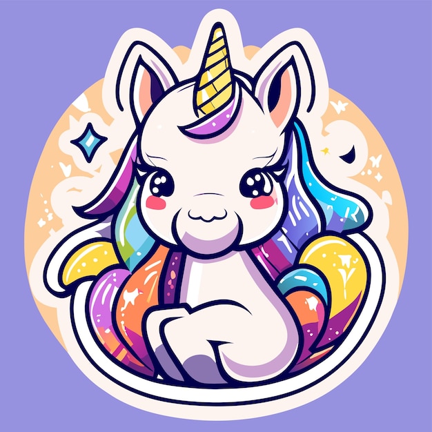 Vector magic cute unicorn hand drawn cartoon sticker icon concept isolated illustration