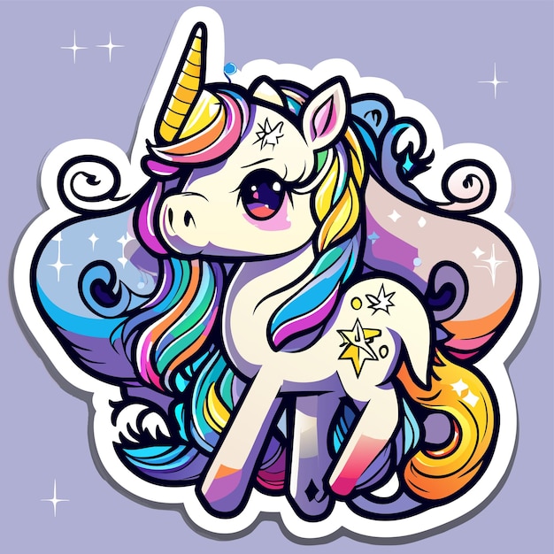 Vector magic cute unicorn hand drawn cartoon sticker icon concept isolated illustration