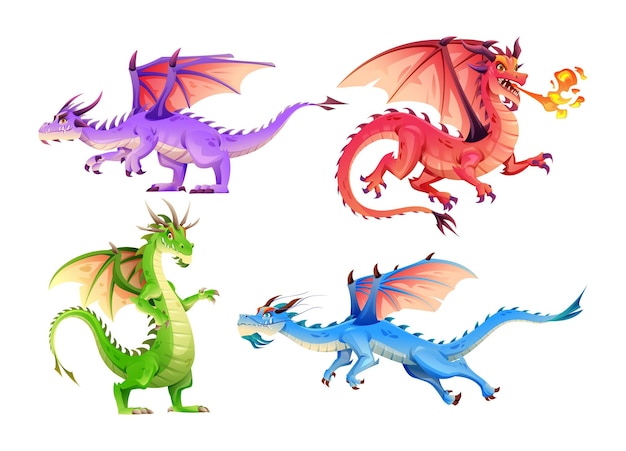 Magic dragons character set in cartoon style