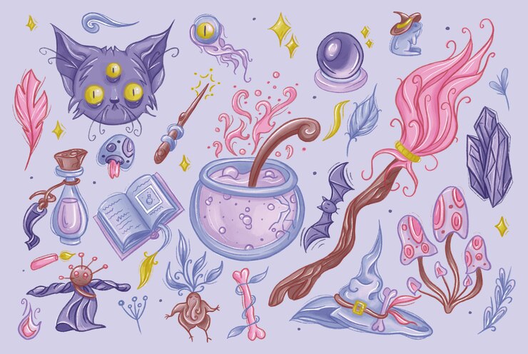 Vector magic elements collection witch set