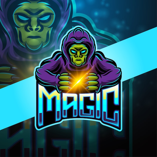 Vettore design del logo mascotte magico esport