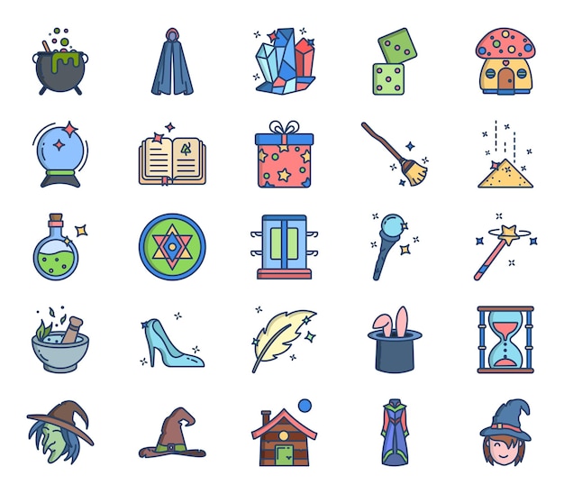 Magic and fairy tale icon set