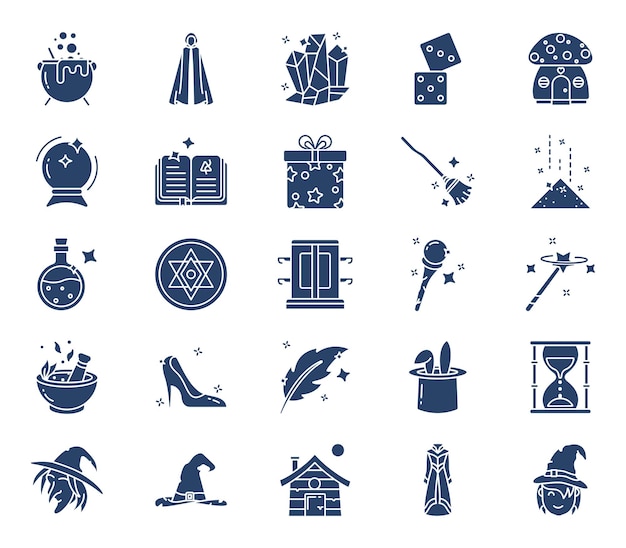 Magic and fairy tale icon set