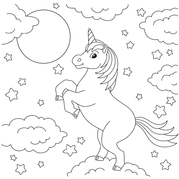 Magic fairy unicorn Coloring book page for kids