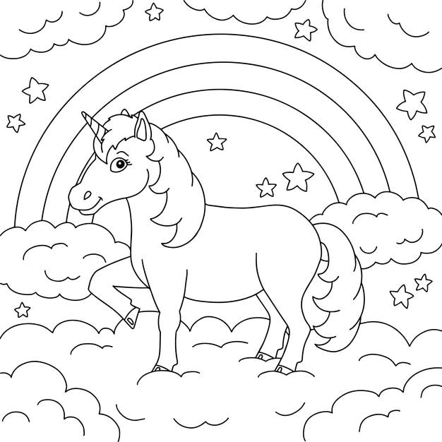 Magic fairy unicorn Cute horse Coloring book page for kids