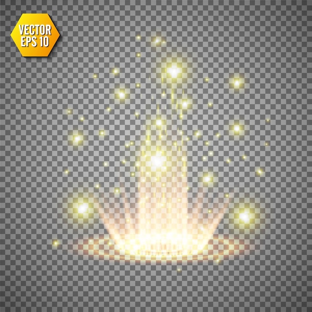 Magic fantasy portal Futuristic teleport Light effect Golden candles rays of a night scene with sparks on a transparent background Empty light effect of the podium Disco club dancefloor Vector