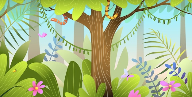 Vector magic forest scenery kids cartoon wallpaper