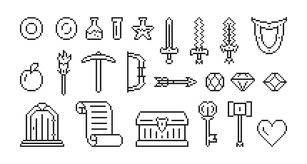 Magic game icon in pixel style set of retro pixelated icons